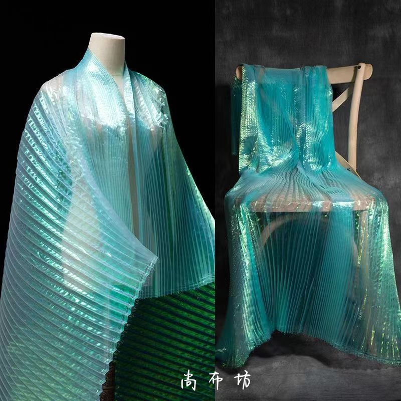 White Pleated Texture Fabric: 59"W Stiff Designer Fabric