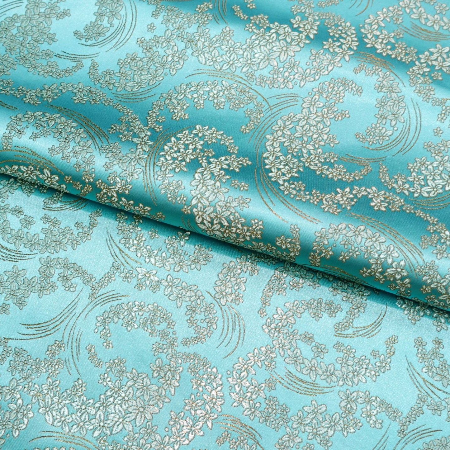 Silk Brocade Fabric: Moon Flower Design, 45" Wide - By The Meter