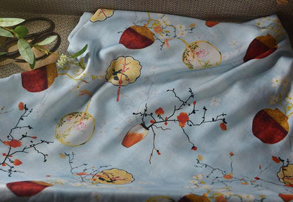 Chinese Ink Painting Cotton Fabric: Floral Drapery, Costume Sewing (55"W)