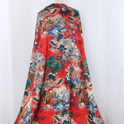 Ancient Ladies Tea Silk Satin Fabric: Digital Print, 59"W
