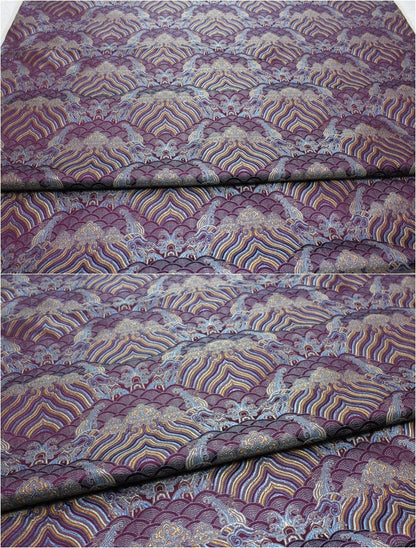 Tissu brocart de soie et rayonne à motif vagues océaniques : Jacquard traditionnel (29,5 po/75 cm)