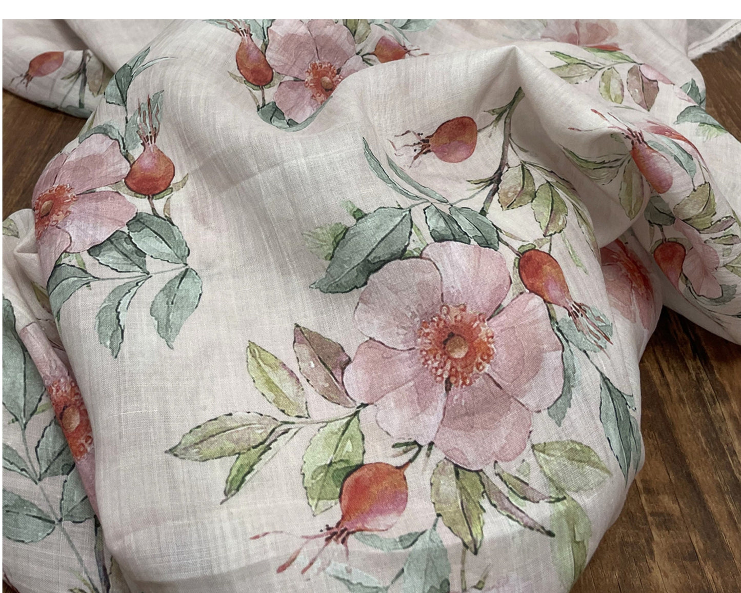 Peony Print Ramie Fabric: Natural Fiber Sewing Material, 55"W