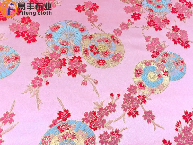 Tissu brocart jacquard pour parapluie japonais : kimono en rayonne de soie rouge, ameublement (150 cm de large)