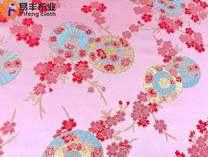 Tissu brocart jacquard pour parapluie japonais : kimono en rayonne de soie rouge, ameublement (150 cm de large)