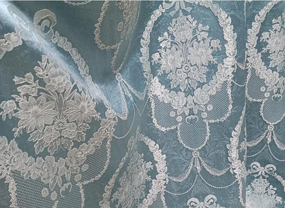 Blue Embossed Floral Jacquard Brocade Fabric | 55" Wide
