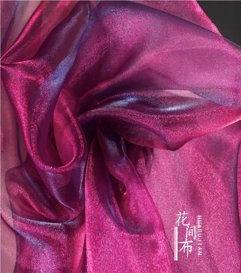 Iridescent Organza Fabric: Magenta Blue Shimmery Tulle, 55" Wide