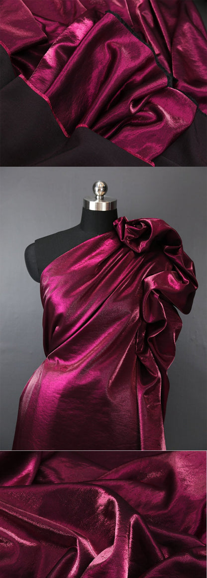 Glitter-Glazed Silk Satin Fabric: Gradient Silky Dress Material, 58" Wide