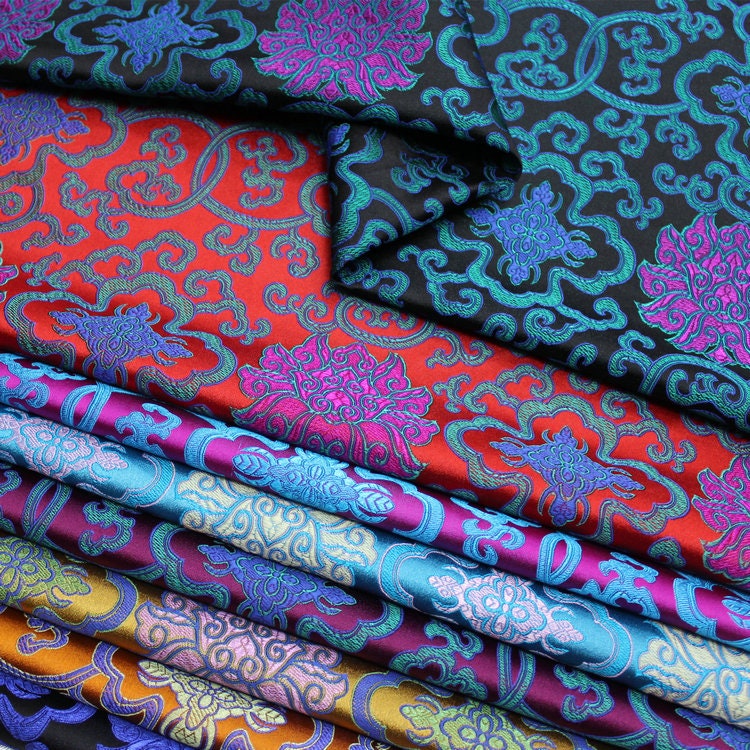 Floral Medallion Brocade Fabric: Silk Rayon Blend, 29.5" Wide