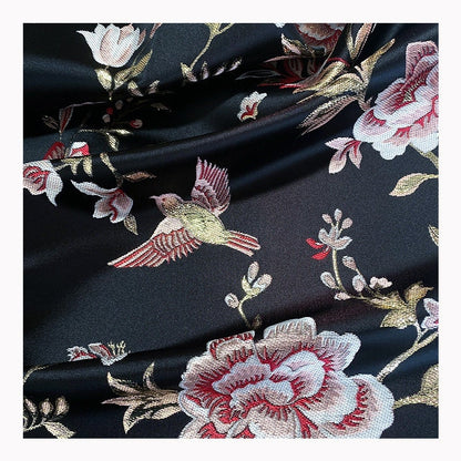 Bird & Flower Jacquard Damask Fabric: Antique Cheongsam Sewing Material