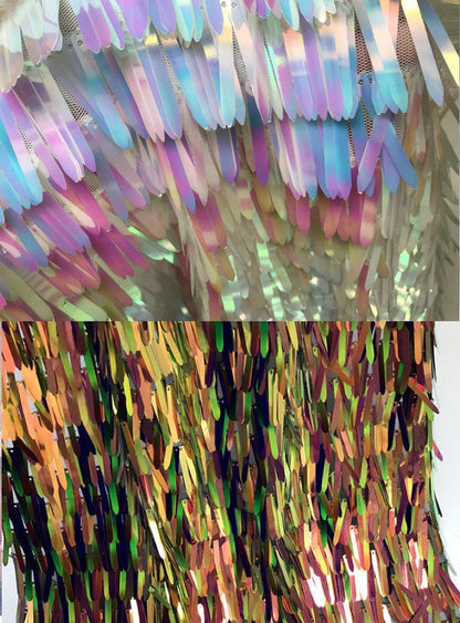 Pink Sequined Tassel Mesh Fabric, Illusion Design, 49" Wide