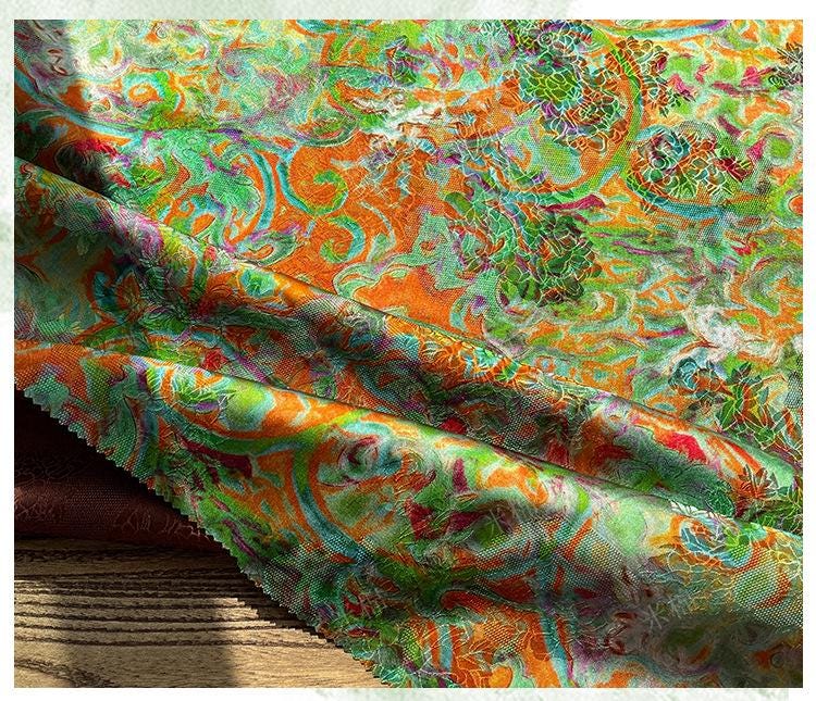 Rayon Silk Jacquard Xiangyun Fabric, Flowing Rainbow Vine Handcrafted Textile for Dressmaking, Quilting, DIY Sewi"W