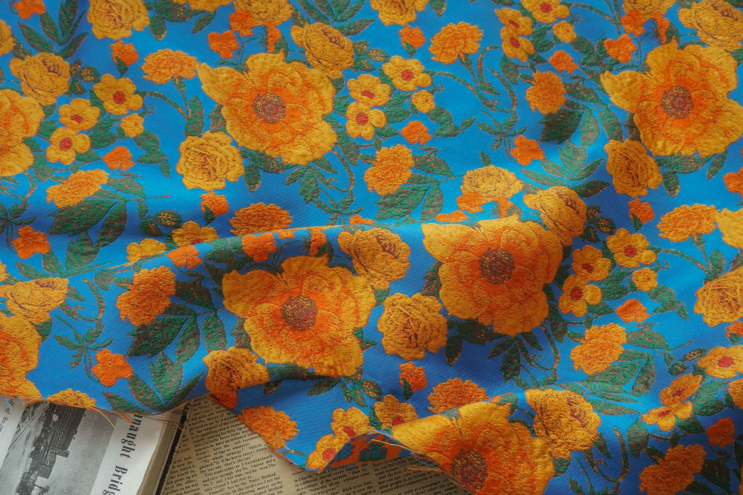 Floral Jacquard Fabric: Lurex Woven Upholstery, Prom Dress Sewing (54" W)