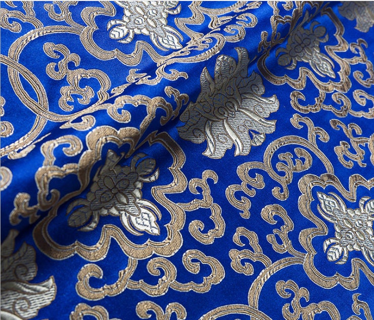 Tissu brocart de soie bleu royal : matériau de couture d’ameublement traditionnel