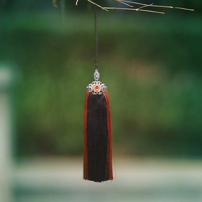 Handmade Two-Color Rayon Tassel: Antique Decor Pendant (16.5cm)