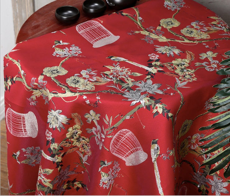 Birdcage Magpie Brocade Fabric: Chinese Silk Rayon Blend (59"W)