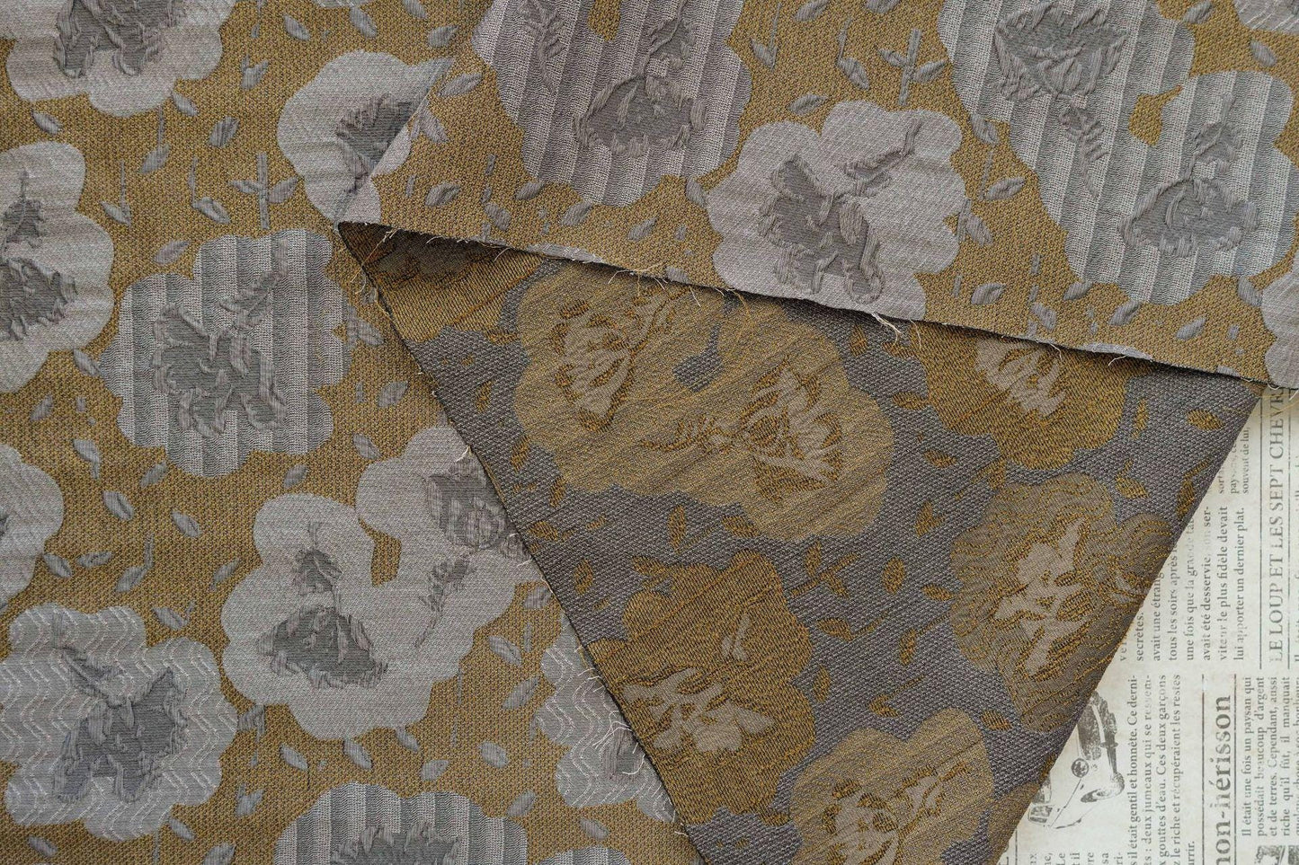 Vintage Style Coffee Brown Embossed Abstract Floral Jacquard Fabric by the Yard, 58"wide