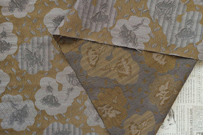 Vintage Style Coffee Brown Embossed Abstract Floral Jacquard Fabric by the Yard, 58"wide