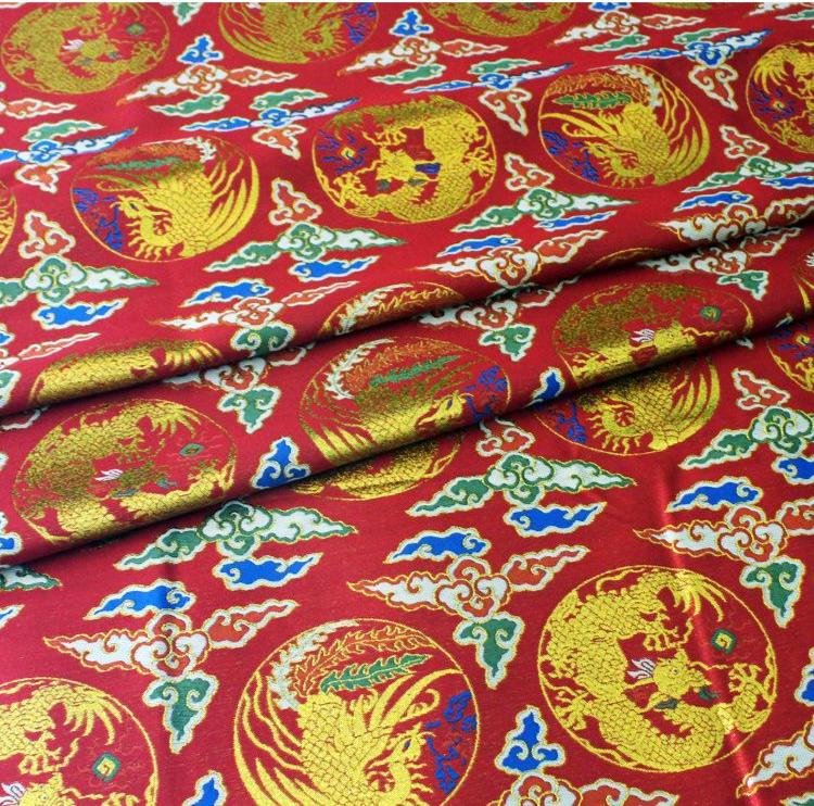 Red Chinese Brocade Fabric: Dragon & Cloud Jacquard (56" Wide)