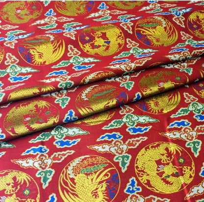 Red Chinese Brocade Fabric: Dragon & Cloud Jacquard (56" Wide)