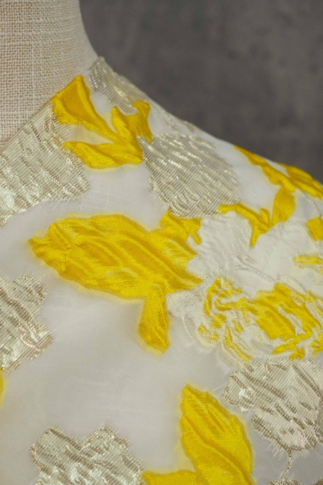 Gold Thread Jacquard Organza Fabric: 3D Embossed Texture, 54" Wide