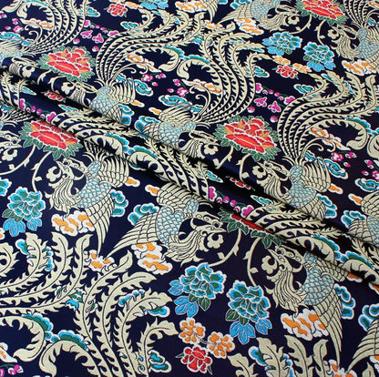 Gold Phoenix Brocade Fabric: Chinese Wedding Cheongsam Silk (58"W)