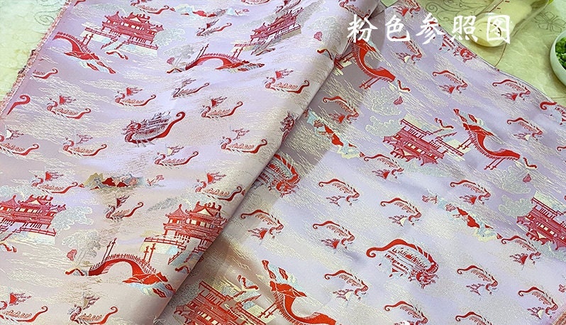 Dragon Boat Brocade Fabric: Champagne & Pink Silk Rayon Blend