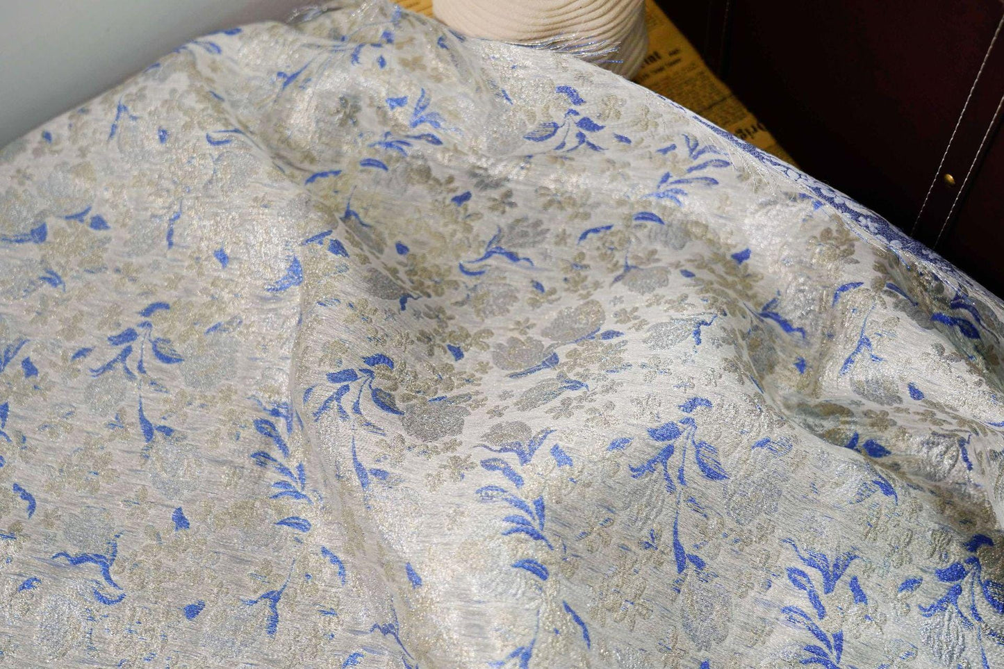 Gold Thread Jacquard Fabric: 3D Floral Upholstery & Drapery, 55" Wide