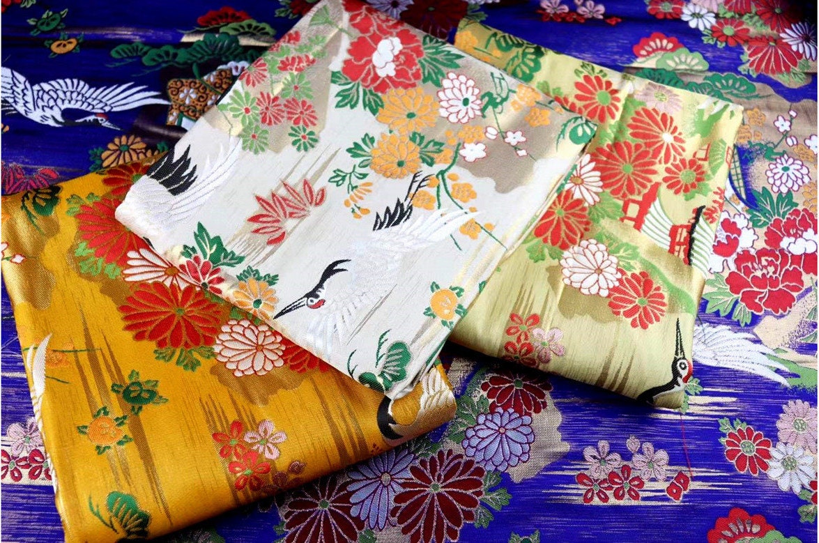 Crane Jacquard Satin Fabric: Birds Pattern Brocade, Costume Decor