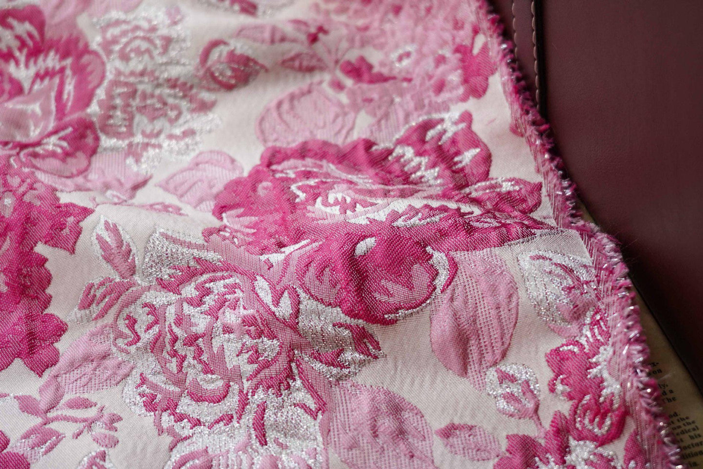 Reversible Jacquard Fabric, 3D Pink Floral Embossed Pattern, 59"W