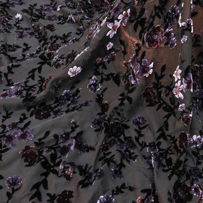 Burnout Floral Viscose Velvet Fabric: Soft Drape for Kimono, Costume