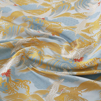 Tissu satin jacquard Crane : 150 cm de large, brocart rétro, couture et ameublement