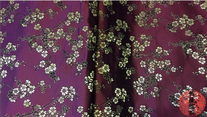 Tissu brocart de soie à fleurs de prunier : tissu pour cheongsam qipao, largeur 75 cm