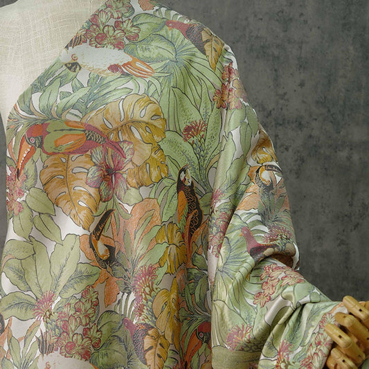 Parrot Jacquard Fabric: Green Leaf Painting Texture, 60" Wide