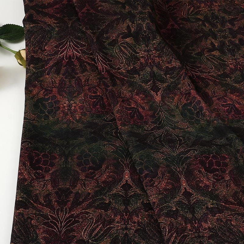 Gold Ink Floral Jacquard Acetate Satin Fabric ��"W, Bridal Wear