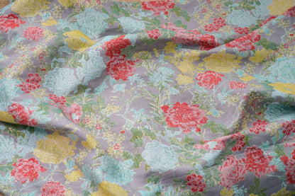 Gold Foil Peony Jacquard Fabric: Elegant Upholstery & Sewing (56"W)