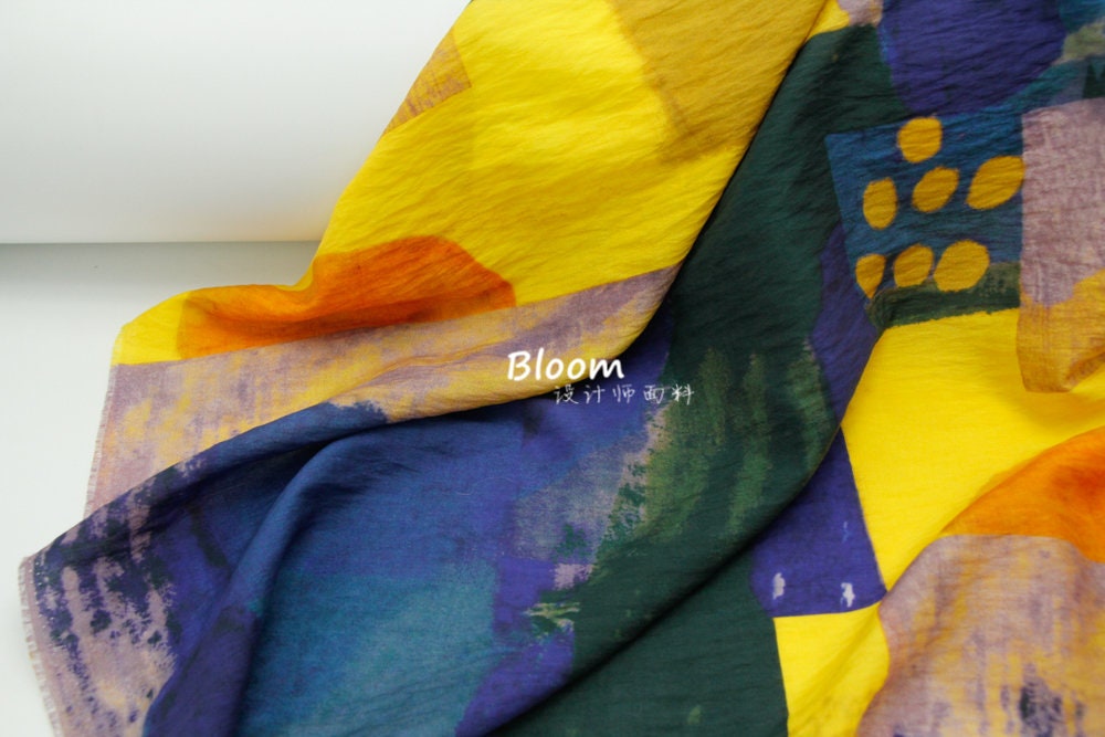 Art Print Tencel Linen Fabric: Contrast Color Silky Cloth, 59" Wide