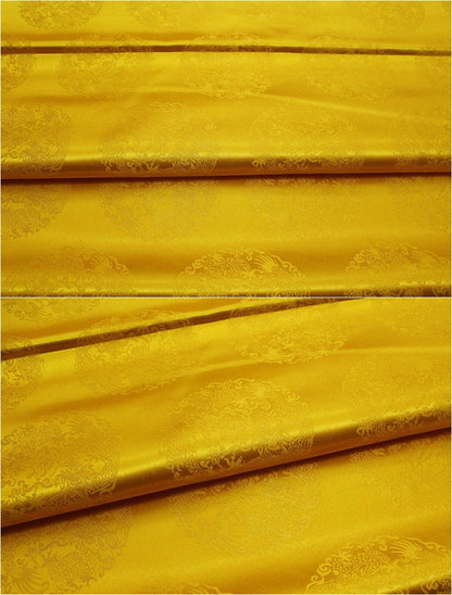 Gold Chinese Dragon Brocade Fabric: Buddhist Tibetan Silk Rayon (29.5"W)