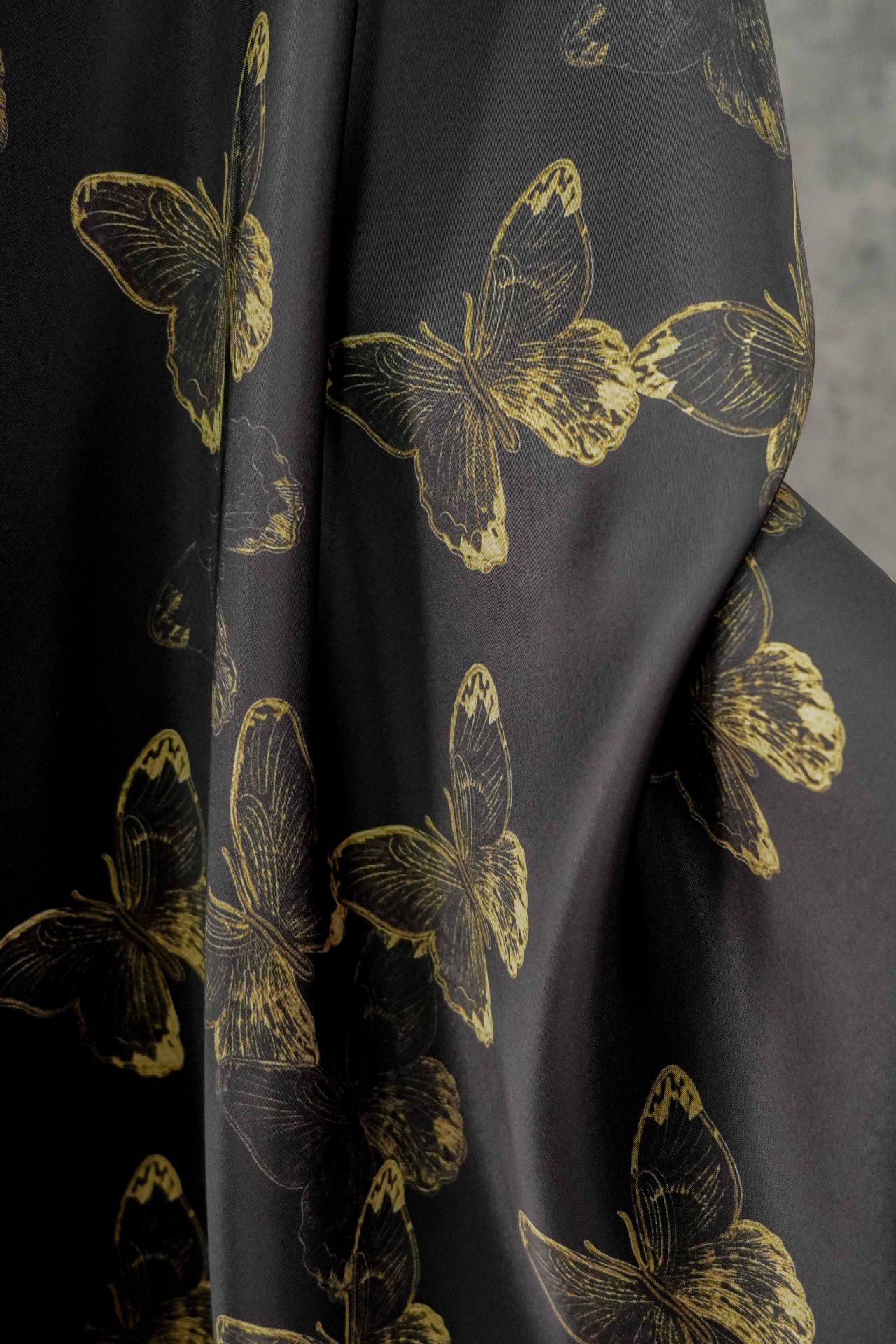 Tissu jacquard satiné soyeux à motif papillon - Largeur : 150 cm - Couture, costumes et décoration