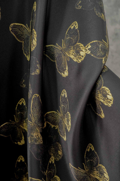 Tissu jacquard satiné soyeux à motif papillon - Largeur : 150 cm - Couture, costumes et décoration