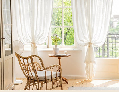 Embroidered White Veil Curtain Fabric: Japanese Style, Light Blocking (108"H)