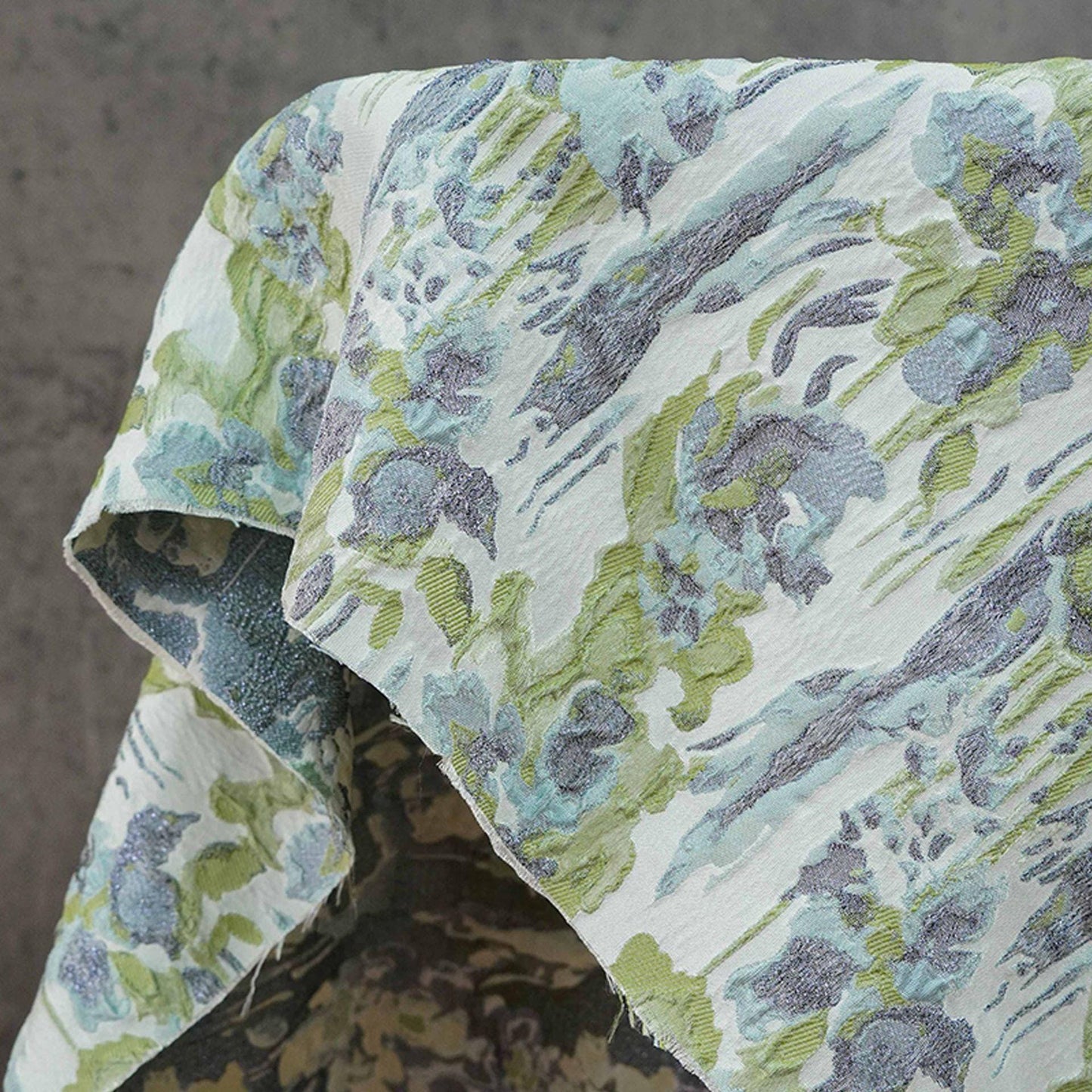 French Abstract Floral Jacquard Fabric: Gold Thread Embossed Woven - 55"W