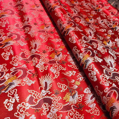Dragon Brocade Fabric: Colorful Jacquard Satin, Home Decor (35"W)