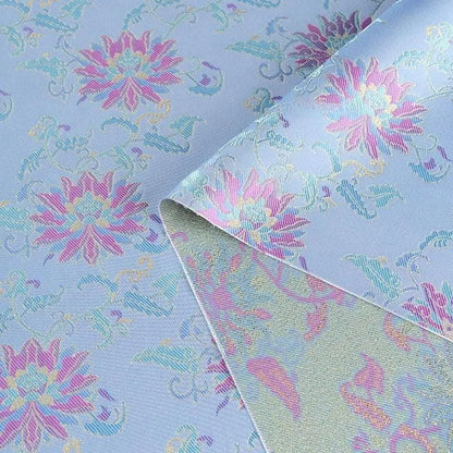 Dunhuang Lotus Brocade Fabric: 59"W Floral Sewing Material