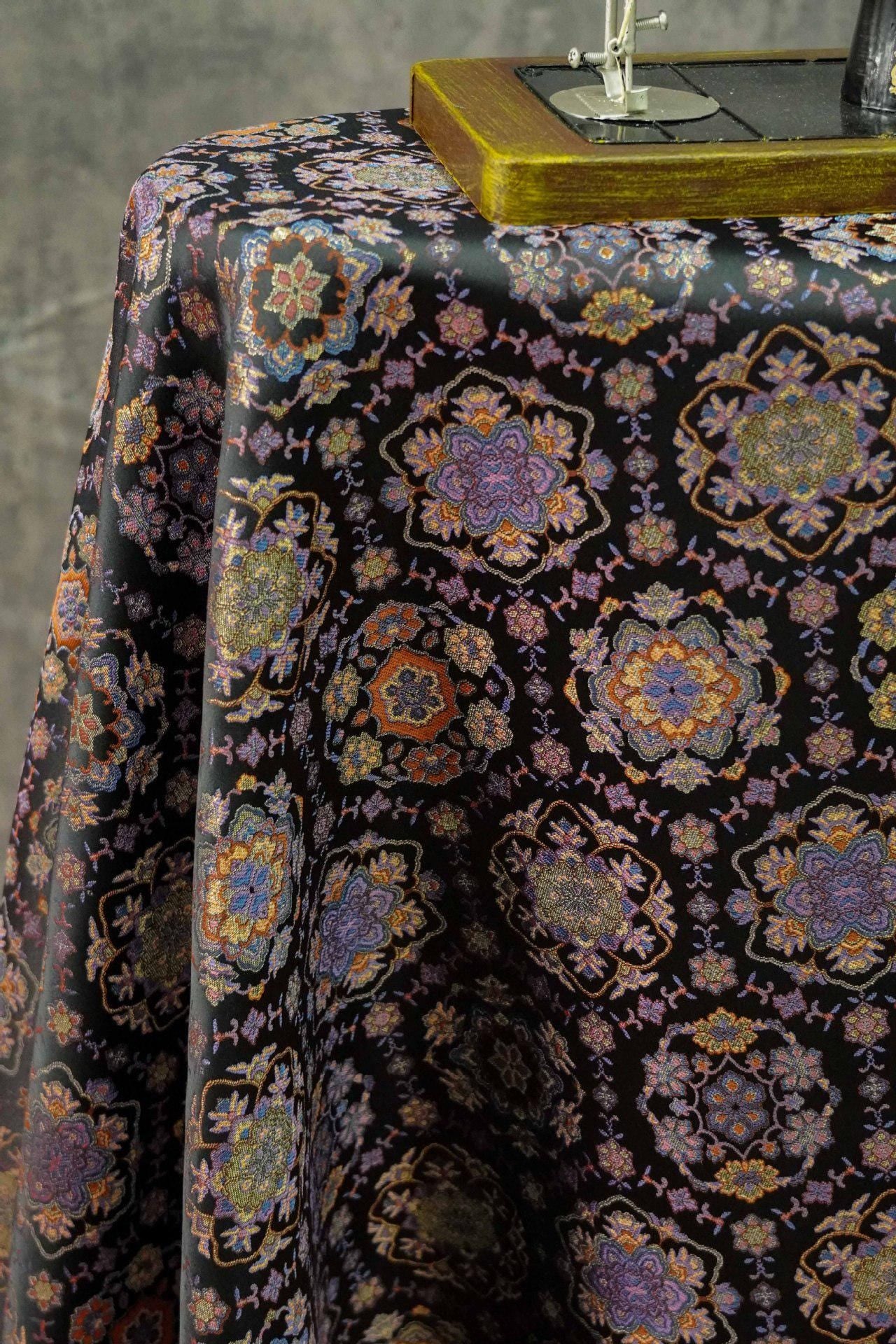Mongolian Bada Pattern Fabric: Tibetan Style Upholstery, Costume, Decor (59"W, By The Meter)