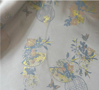 Nishijin Japanese Brocade Fabric: Butterfly Fans, 57" Wide, Rayon Upholstery Fabric