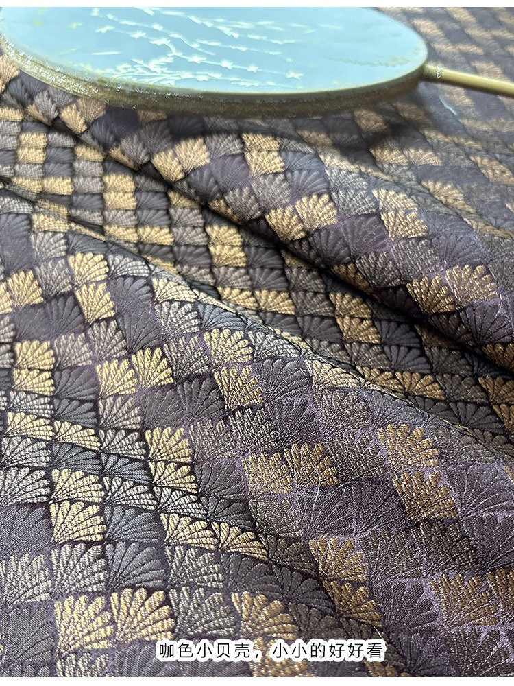 Shell Jacquard Brocade Fabric: Coffee Color Rayon, 29.5"/59" Wide