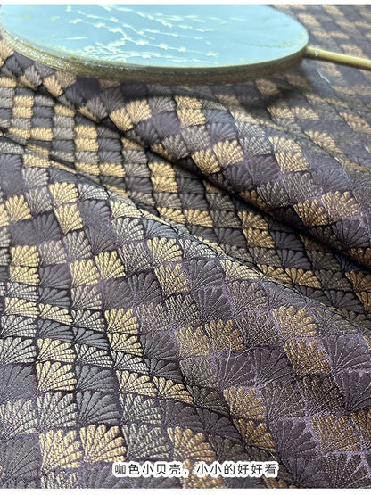 Shell Jacquard Brocade Fabric: Coffee Color Rayon, 29.5"/59" Wide