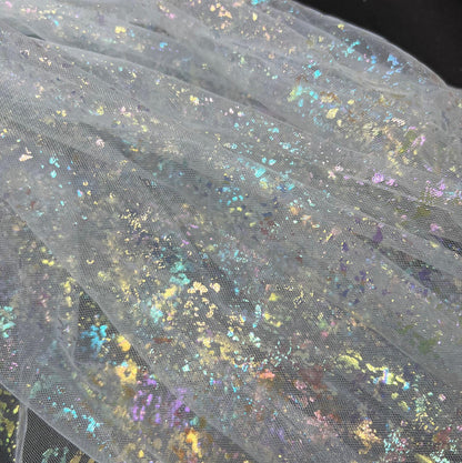 Tissu en maille holographique rigide effet sirène ��� Tulle orné de feuilles métallisées pour robes DIY et décorations de fête, vendu au ya"Large