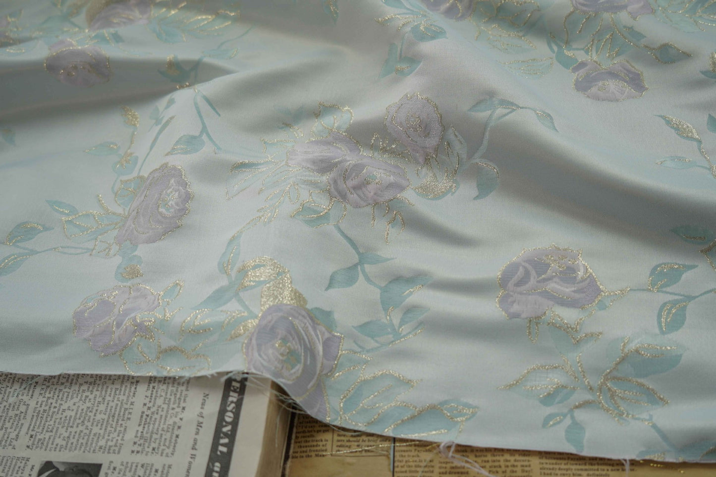 Gold Thread Floral Jacquard Fabric: 3D Texture, 63" Wide By The Meter