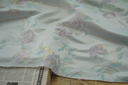 Gold Thread Floral Jacquard Fabric: 3D Texture, 63" Wide By The Meter